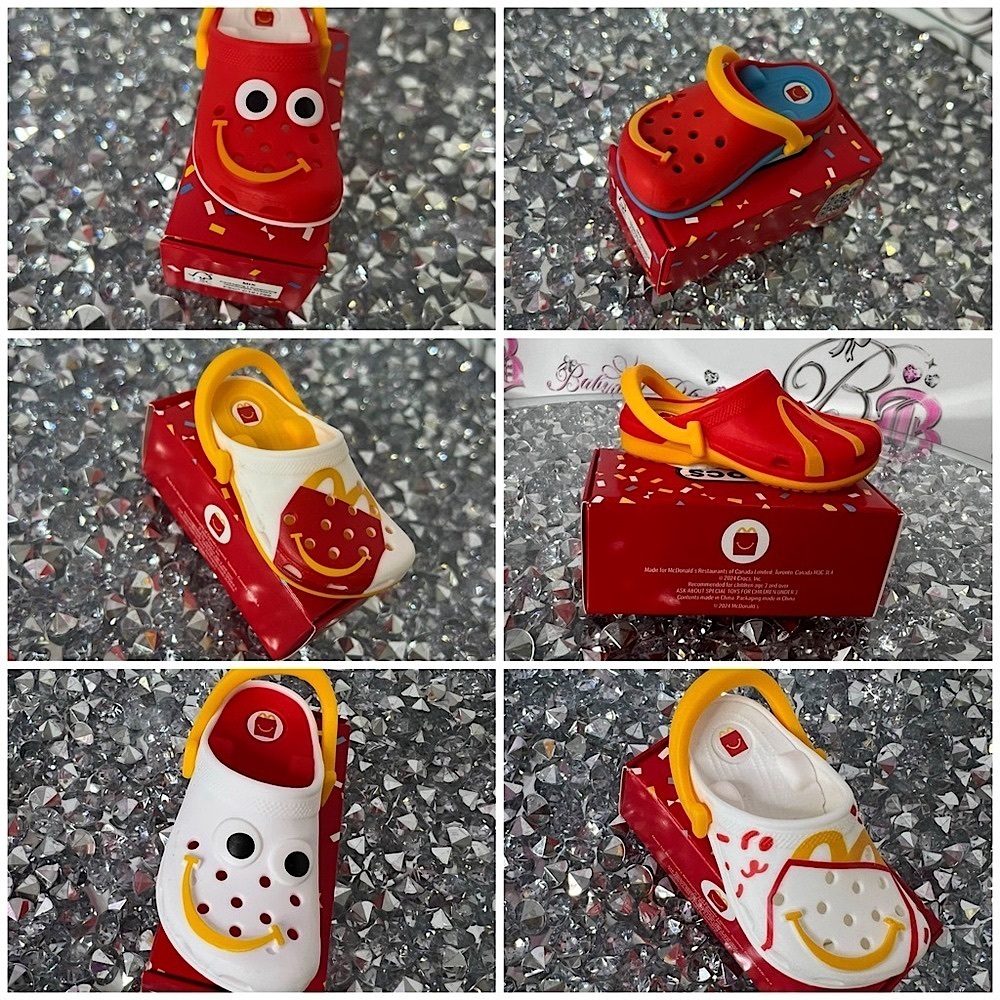 6 croc toys McDonald's Red Smiley Toy Shoes brand new clogs keychain bag charms